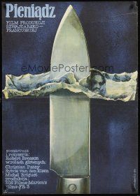 4y425 MONEY Polish 27x38 '84 Robert Bresson's L'Argent, Gornowicz art of knife stabbing bill!