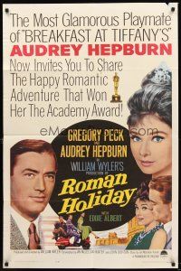 4y133 ROMAN HOLIDAY 1sh R62 Audrey Hepburn & Gregory Peck, directed by William Wyler!