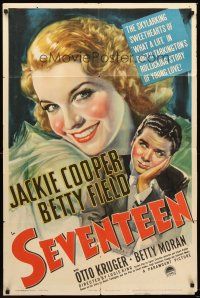 4y137 SEVENTEEN style A 1sh '40 close-up artwork of Jackie Cooper & pretty smiling Betty Field!