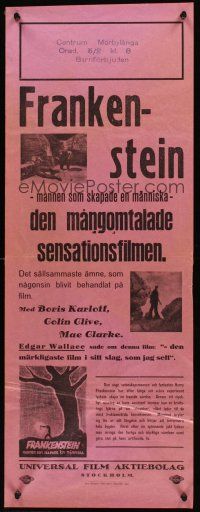 4y397 FRANKENSTEIN Swedish stolpe '32 James Whale directed, Boris Karloff as the monster!