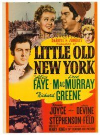 4y015 LITTLE OLD NEW YORK mini WC '40 art of beautiful Alice Faye, Fred MacMurray & Richard Greene!