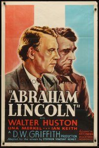 4z021 ABRAHAM LINCOLN 1sh R37 Walter Huston in the title role, D.W. Griffith directed!