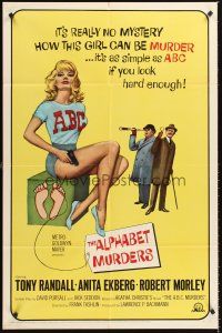 4z044 ALPHABET MURDERS 1sh '66 Tony Randall, it's no mystery why sexy Anita Ekberg is murder!
