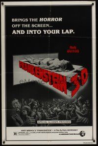 4z053 ANDY WARHOL'S FRANKENSTEIN 1sh R80s cool 3D art of near-naked girl coming off screen!