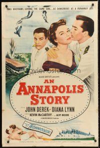 4z055 ANNAPOLIS STORY 1sh '55 Don Siegel, both John Derek & Kevin McCarthy love Diana Lynn!