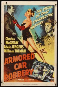 4z060 ARMORED CAR ROBBERY 1sh '50 art of Charles McGraw & sexy showgirl Adele Jergens!