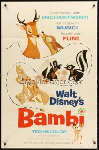 4z072 BAMBI style A 1sh R75 Walt Disney cartoon deer classic, great art with Thumper & Flower!