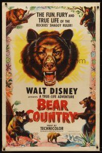 4z080 BEAR COUNTRY style A 1sh '53 Disney True-Life Adventure, cool bear artwork!