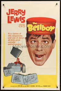 4z086 BELLBOY 1sh '60 wacky artwork of Jerry Lewis carrying luggage!