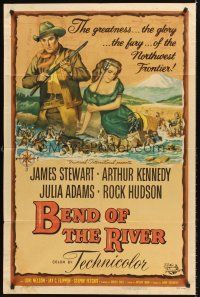 4z088 BEND OF THE RIVER 1sh '52 art of Jimmy Stewart & Julia Adams, directed by Anthony Mann!