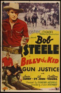 4z098 BILLY THE KID stock 1sh '40s Bob Steele, Al 'Fuzzy' St. John, Gun Justice!