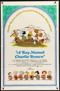4z114 BOY NAMED CHARLIE BROWN 1sh '70 baseball art of Snoopy & the Peanuts by Charles M. Schulz!