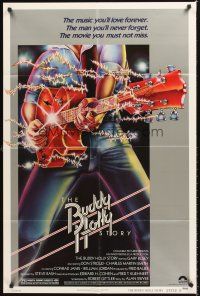 4z134 BUDDY HOLLY STORY style B 1sh '78 Gary Busey great art of electrified guitar, rock 'n' roll!
