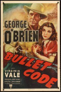 4z137 BULLET CODE 1sh '40 great close up art of cowboy George O'Brien & pretty Virginia Vale!