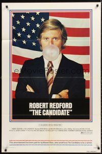 4z140 CANDIDATE 1sh '72 great image of candidate Robert Redford blowing a bubble!