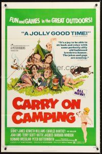 4z149 CARRY ON CAMPING 1sh '71 Sidney James, English nudist sex, wacky camping artwork!