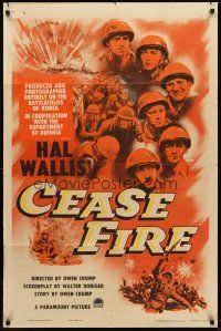 4z154 CEASE FIRE 1sh '53 Hal Wallis, cool 3-D artwork of Korean War soldiers!