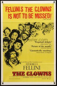 4z182 CLOWNS 1sh '71 Federico Fellini, wonderful artwork of many circus clowns!