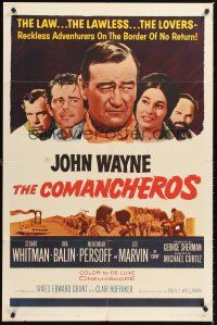 4z184 COMANCHEROS 1sh '61 artwork of cowboy John Wayne, directed by Michael Curtiz!