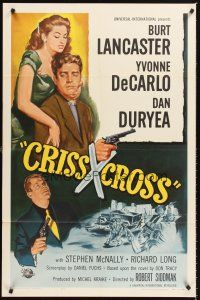 4z201 CRISS CROSS 1sh R58 Burt Lancaster, Yvonne De Carlo, Dan Duryea, cool film noir image!