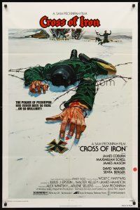 4z202 CROSS OF IRON 1sh '77 Sam Peckinpah, Tanenbaum art of fallen World War II Nazi soldier!
