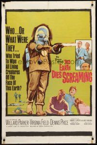 4z256 EARTH DIES SCREAMING 1sh '64 Terence Fisher sci-fi, wacky monster, who or what were they?