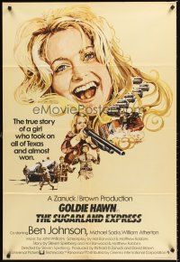 4z819 SUGARLAND EXPRESS English 1sh '74 Spielberg, cool artwork of Goldie Hawn!