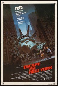 4z274 ESCAPE FROM NEW YORK 1sh '81 Carpenter, art of decapitated Lady Liberty by Barry E. Jackson!