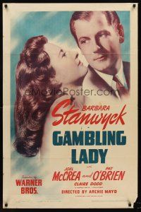 4z345 GAMBLING LADY 1sh R42 Barbara Stanwyck takes over her father's crooked casino!