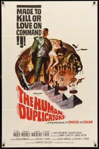4z446 HUMAN DUPLICATORS 1sh '64 cool horror art of monsters made to kill or love on command!