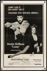 4z508 LENNY style B 1sh '74 Dustin Hoffman as Lenny Bruce at microphone w/sexy Valerie Perrine!
