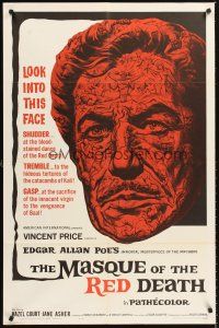 4z556 MASQUE OF THE RED DEATH 1sh '64 cool montage art of Vincent Price by Reynold Brown!