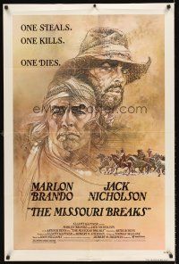 4z576 MISSOURI BREAKS 1sh '76 art of Marlon Brando & Jack Nicholson by Bob Peak!