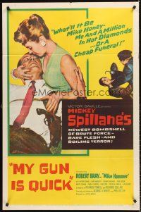 4z596 MY GUN IS QUICK 1sh '57 Mickey Spillane, introducing Robert Bray as Mike Hammer!