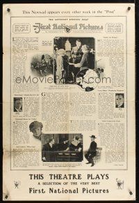 4z001 NEWS OF FIRST NATIONAL PICTURES ADVT. 2-sided 1sh '20s cool newspaper design!