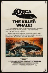 4z635 ORCA 1sh '77 wild artwork of attacking Killer Whale by John Berkey, it kills for revenge!