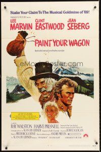 4z643 PAINT YOUR WAGON 1sh '69 art of Clint Eastwood, Lee Marvin & pretty Jean Seberg!
