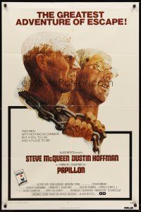 4z646 PAPILLON 1sh '74 art of prisoners Steve McQueen & Dustin Hoffman by Tom Jung!