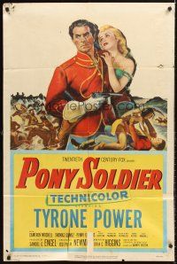 4z660 PONY SOLDIER 1sh '52 art of Royal Canadian Mountie Tyrone Power w/sexy Penny Edwards!