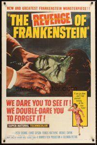 4z695 REVENGE OF FRANKENSTEIN 1sh '58 Peter Cushing in the greatest horrorama, cool monster art!