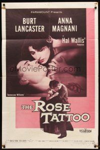 4z716 ROSE TATTOO 1sh '55 Burt Lancaster, Anna Magnani, written by Tennessee Williams!