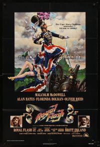 4z717 ROYAL FLASH 1sh '75 great art of uniformed Malcolm McDowell & sexy babe draped in flag!