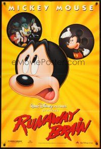 4z720 RUNAWAY BRAIN DS 1sh '95 Disney, great huge Mickey Mouse Jekyll & Hyde cartoon image!
