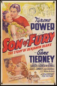4z789 SON OF FURY int'l 1sh '42 stone litho of Tyrone Power w/sexy Gene Tierney + Frances Farmer!
