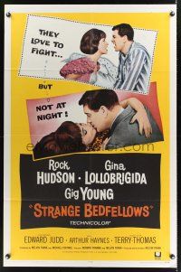 4z811 STRANGE BEDFELLOWS 1sh '65 Gina Lollobrigida & Rock Hudson love to fight, but not at night!