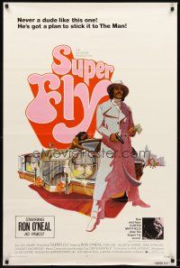 4z821 SUPER FLY 1sh '72 great artwork of Ron O'Neal with car & girl sticking it to The Man!