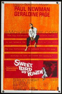 4z828 SWEET BIRD OF YOUTH 1sh '62 Paul Newman, Geraldine Page, from Tennessee Williams' play!