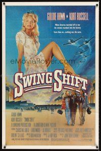 4z831 SWING SHIFT 1sh '84 sexy full-length Goldie Hawn, Kurt Russell, airplane art!