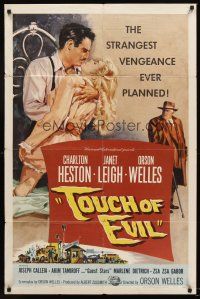 4z899 TOUCH OF EVIL 1sh '58 art of Orson Welles, Charlton Heston & Janet Leigh by Bob Tollen!