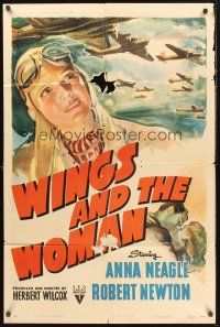 4z974 WINGS & THE WOMAN style A 1sh '42 art of Anna Neagle playing Amy Johnson, female aviator!